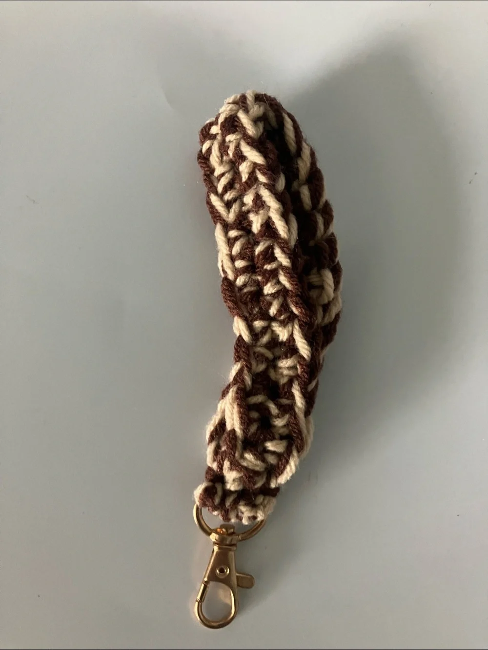 Handmade Brown & Cream Crochet Key Fob Wristlet Key Holder